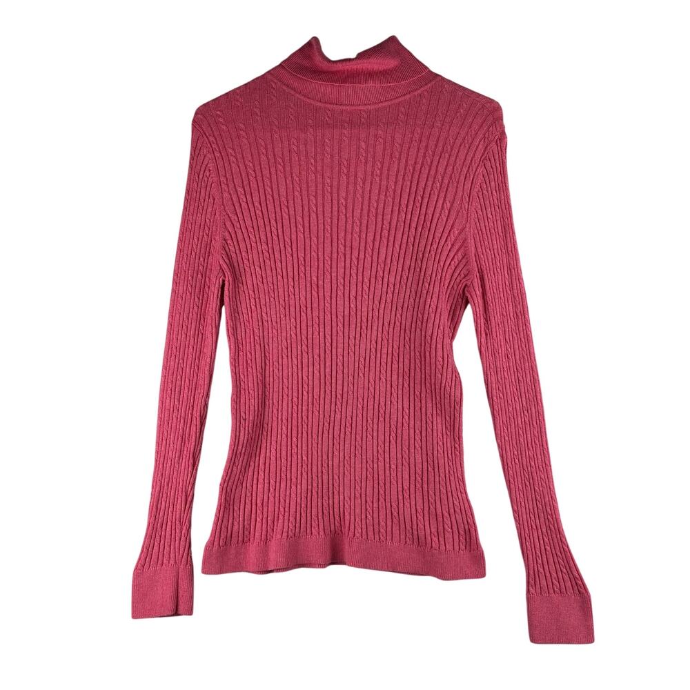 Talbots Cable Knit Turtleneck Sweater Women's Large Pink Ribbed Cozy Classic